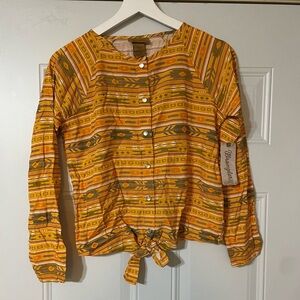 Girls Western Aztec Tie Front Wrangler Long Sleeve Button Down Blouse size Large